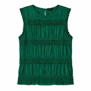 Theory Elisse Green Silk Ruffled Top Womens Size Large Quiet Luxury Minimalist